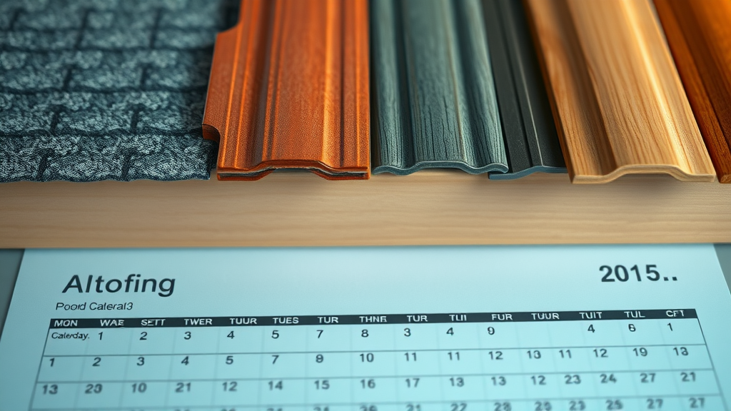 samples of asphalt, metal, wood, and tile roofing materials with cost and longevity for roof replacement cost decisions