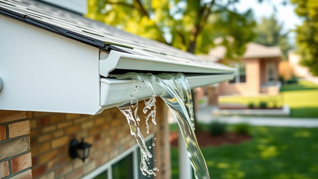 Detailed residential home exterior featuring a modern gutter system and smooth water flow to protect home from water damage and ensure proper residential guttering consideration.