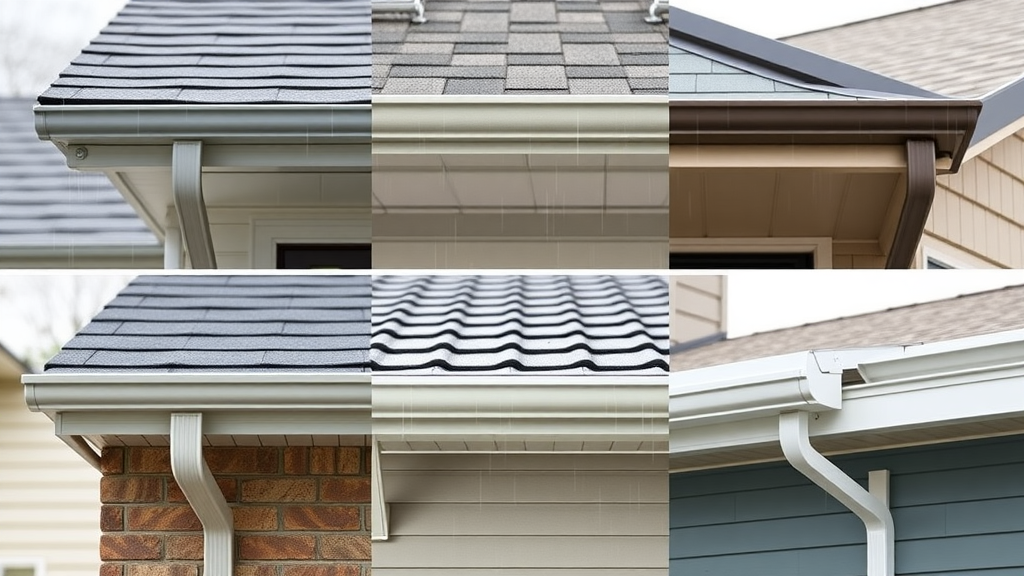 Side-by-side comparison of K-style, half-round, and box gutters highlighting the different types of gutter profiles for residential homes